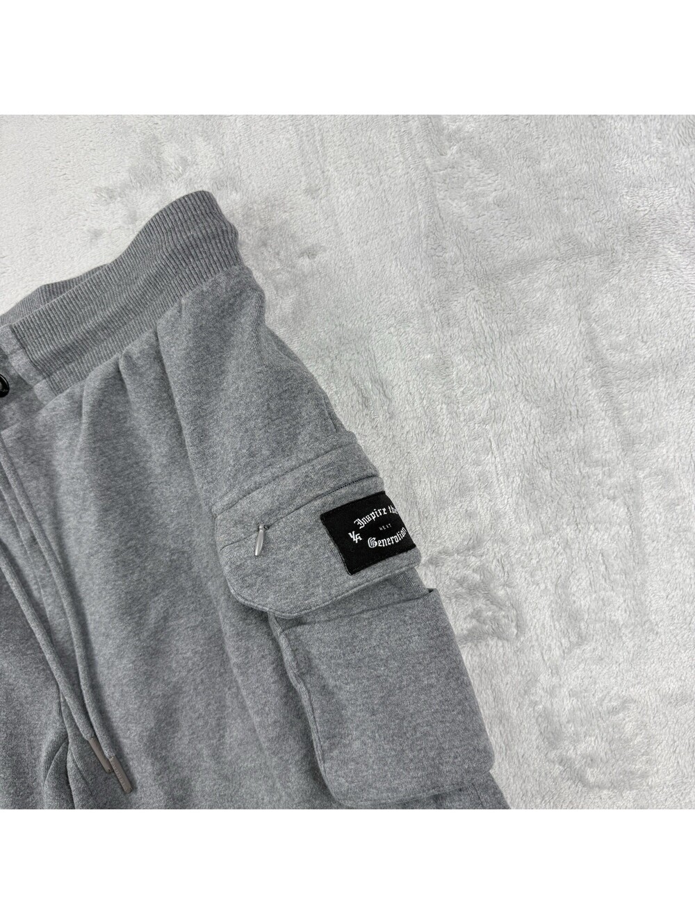 YoungLA Cargo Sweat Shorts Gray Drawstring Pocket Athletic Men Small Fleece Y2K - Picture 7 of 8